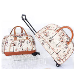 Striped Travel Luggage Set: Suitcase and Handbag